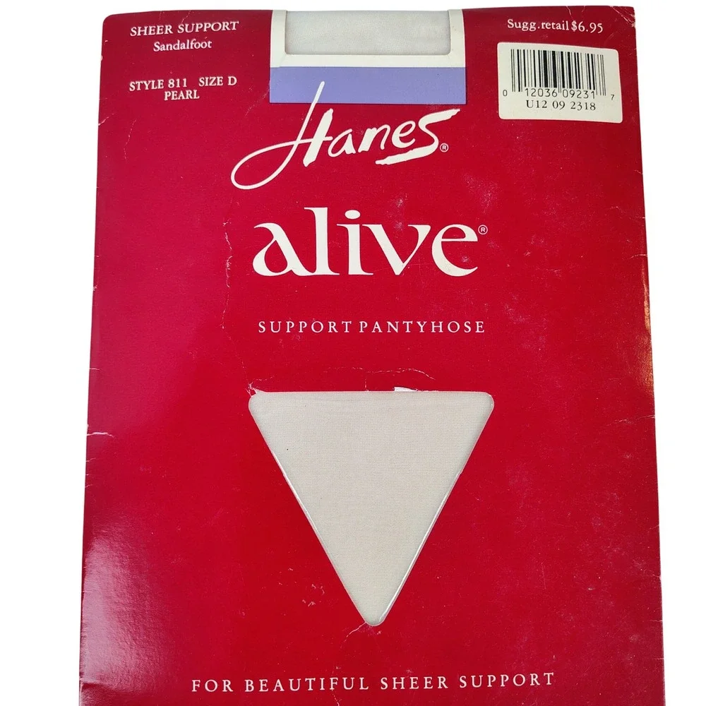 NWT Hanes Womens SZ D Alive Support Pantyhose Pearl Sheer Sandalfoot Vintage 80s
